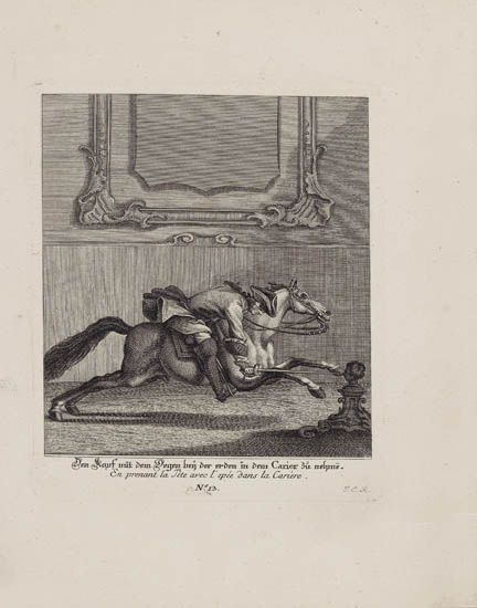 (HORSES.) Ridinger, Johann Elias. Vorstellung und Beschreibung derer Schul und Campagne Pferden. 1760 [i. e., 1761]
